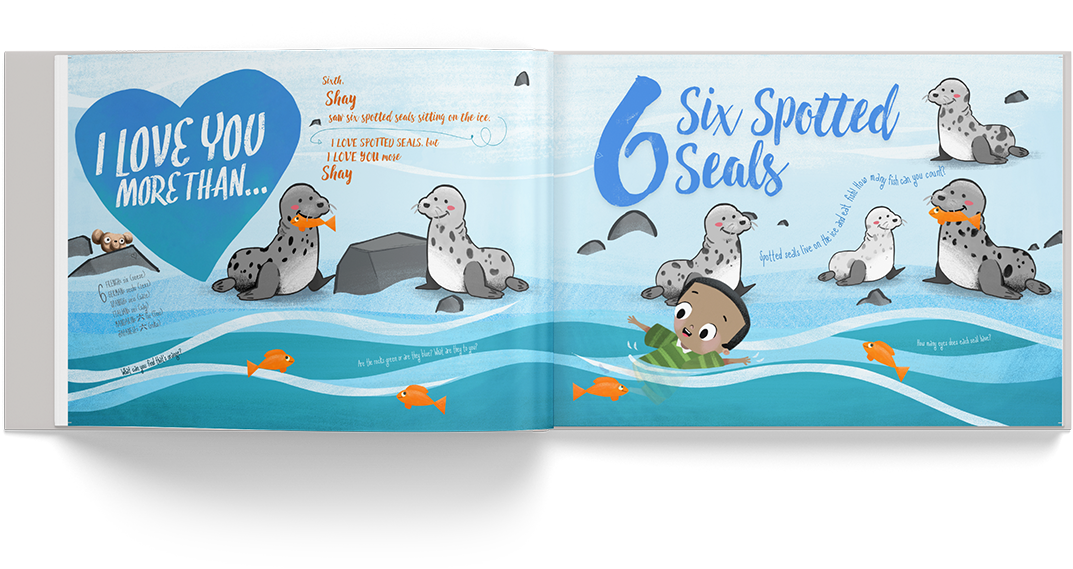 An open page spread from More Than I Can Count, hand-illustrated