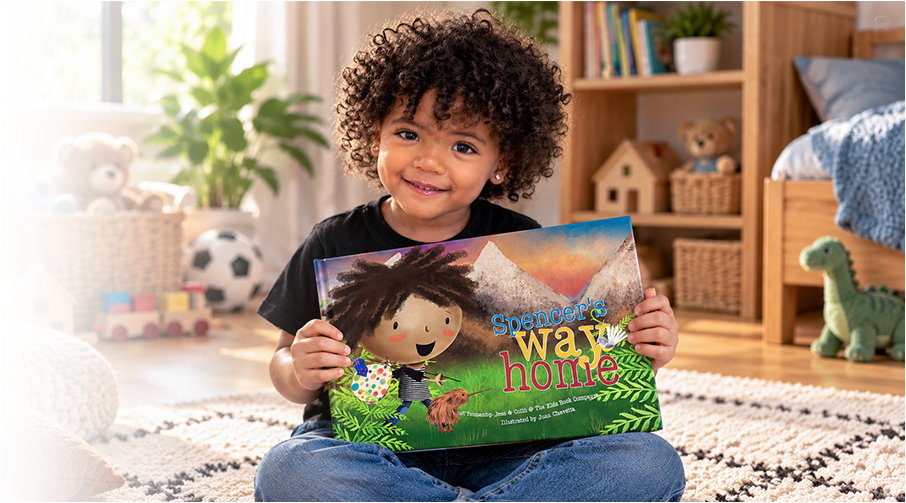 A child holding their personalised book, My Way Home